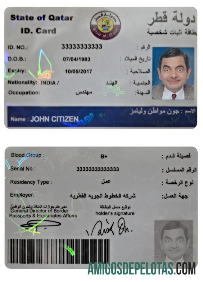 Exemplo de carteira de identidade do Catar